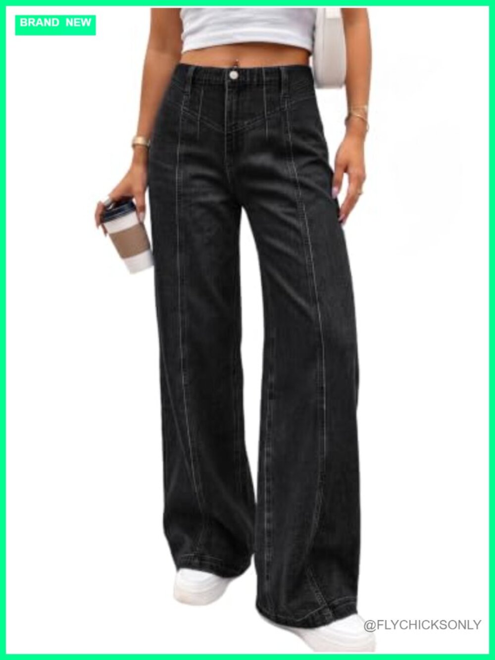 Women's Wide Leg High Rise Stretchy Denim Jeans Pull On Pants